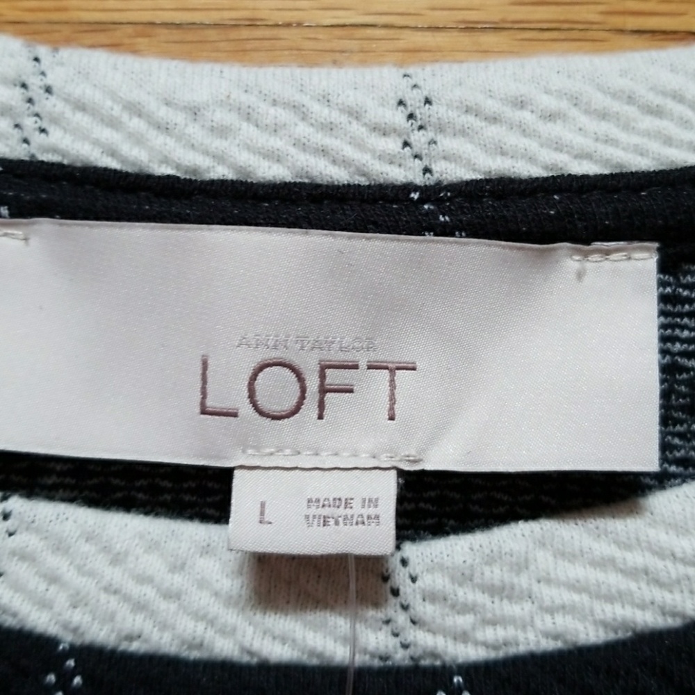 5/$25 Ann Taylor Loft Top Oatmeal/Black L NWOT - Picture 4 of 4